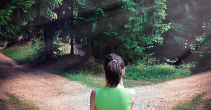 Girl with a choice near the forked road