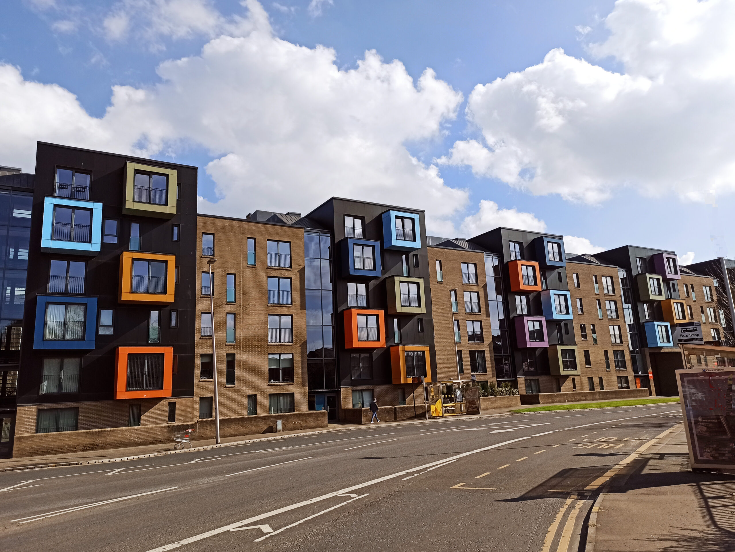 Modern apartmant buildings at street of glasgow Scotland england uk