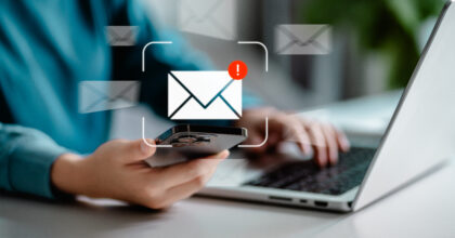 Women using smartphones check email notifications inbox have spam viruses message with warning caution, junk and trash mail, security terms cybersecurity concept