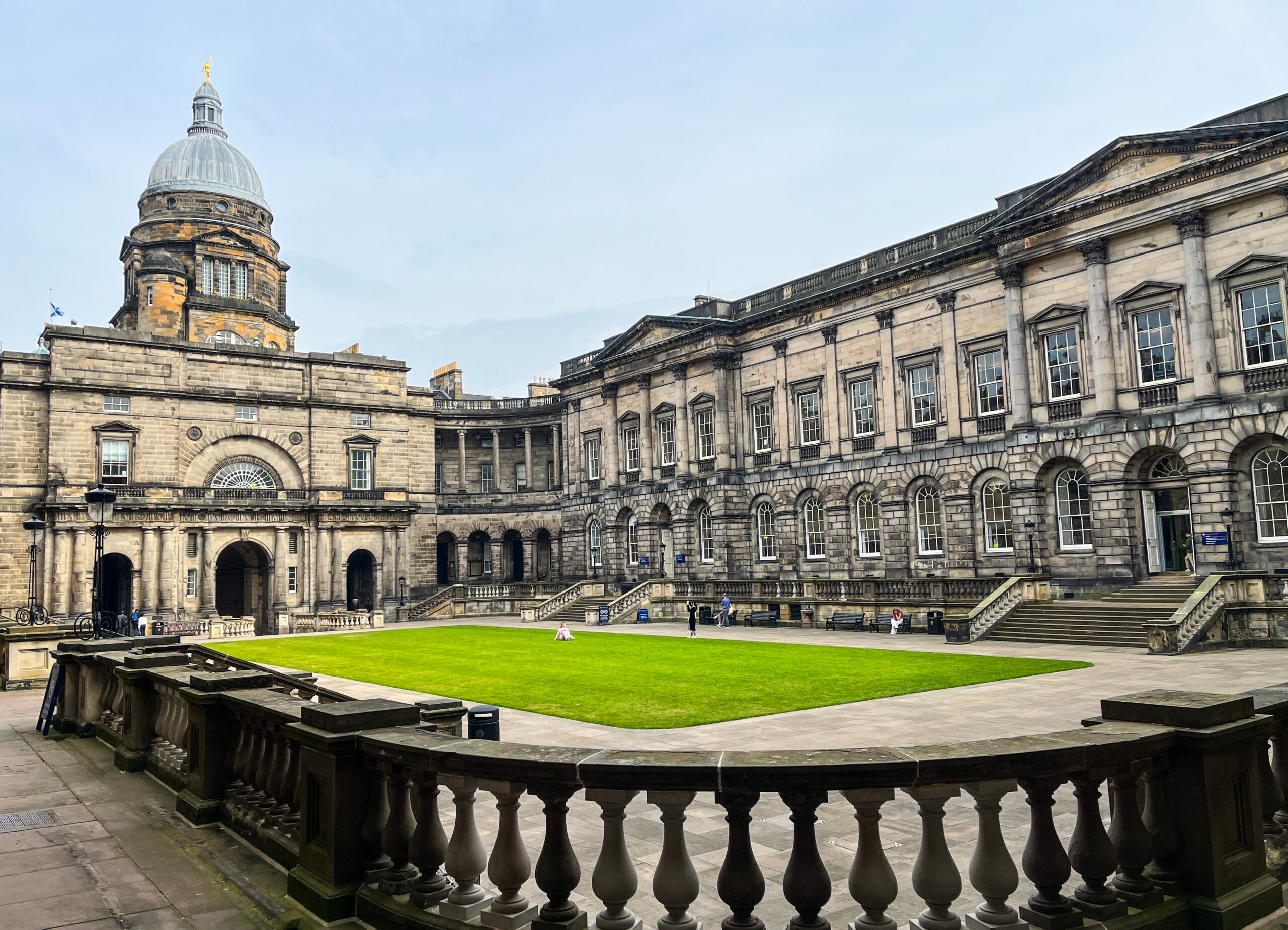 The lush green view at the Old College at University of Edinburgh